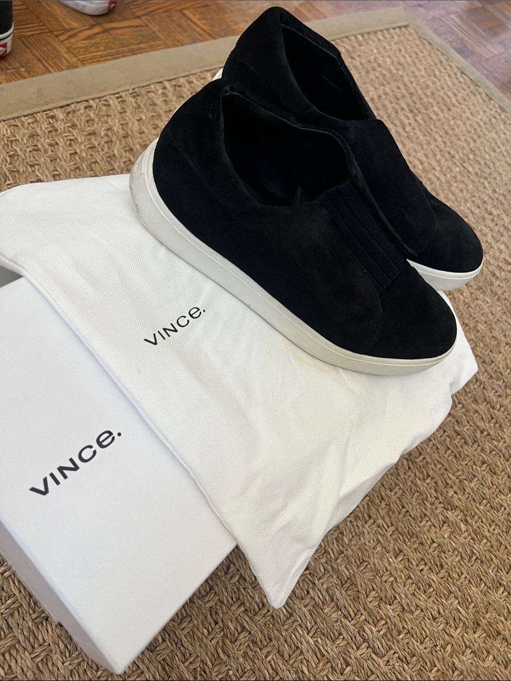 Vince Black Suede Slip-On Sneakers with White Sole
